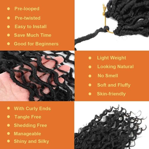 BAOTA Goddess Locs Crochet Hair 18 Inch 7 Packs New Goddess Faux Locs Crochet Hair for Black Women River Locs with Curly Ends (18Inch (Pack of 7), 1B#)