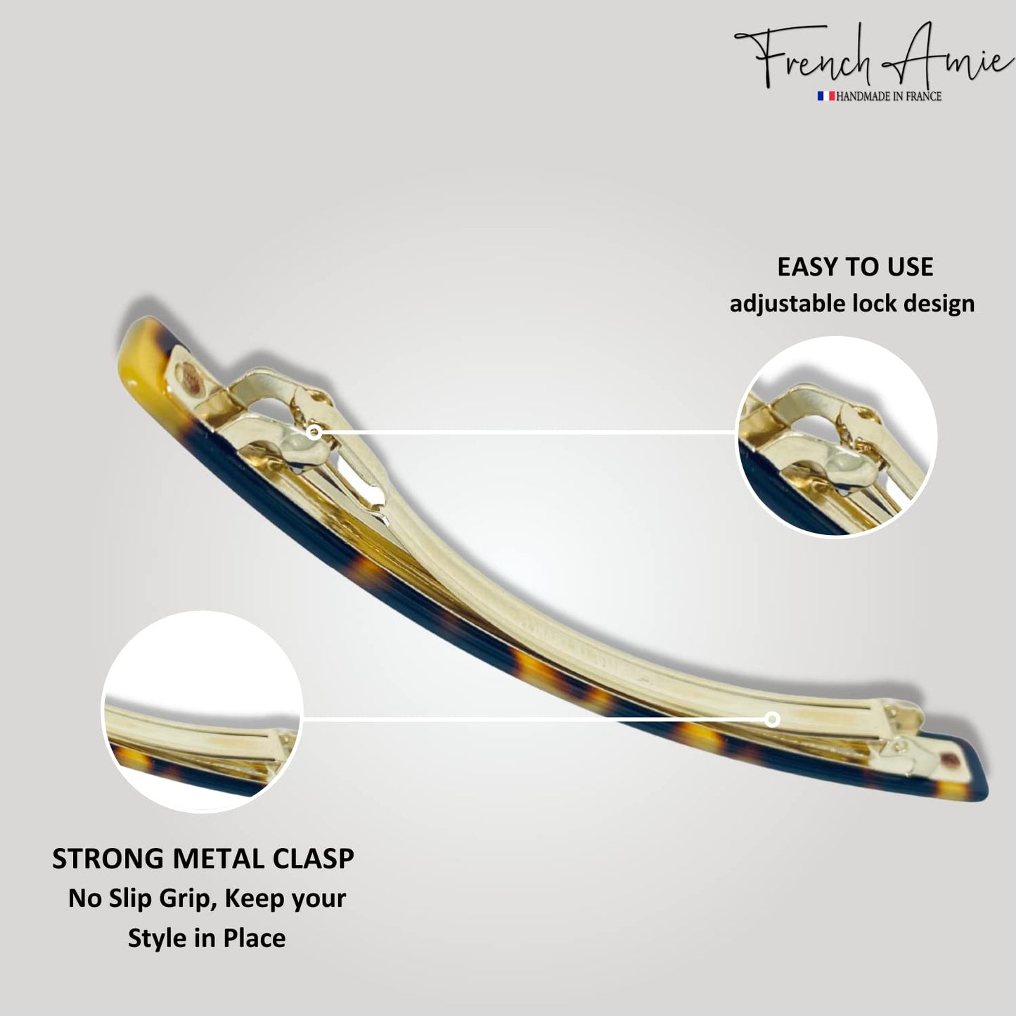 French Amie Long and Skinny Bar Yellow Tokyo Large 4 1/4" Celluloid Acetate Handmade Automatic Hair Clip Barrette with No Slip Sturdy Silver Clasp for Women and Girls, Made in France (Yellow Tokyo)