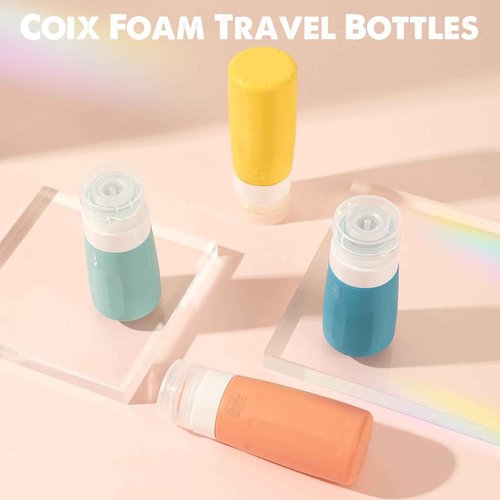Coix foam 18 Pack Travel Bottles Set for Toiletries, TSA Approved Leak Proof Travel Size Container jars,Squeezable Silicone Travel Essential Accessories for Conditioner, Shampoo, Lotion