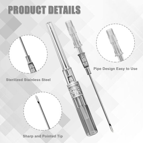 WZPB Catheter Piercing Needles - 50 Pcs 14G, 16G, 18G, 20G, 22G IV Catheter Piercing Needles for Ear Nose Lip Tongue Belly Navel Nipple Cartilage Piercing Kit