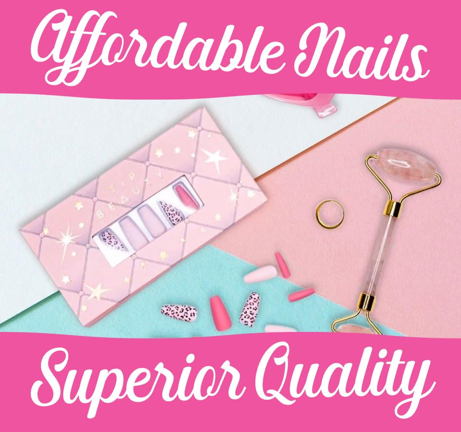 Tip Beauty Fake Nails Collections | 28 Faux Nails & Specialized Nail Glue | Quick Drying Professional Salon Quality Glue On Fake Nail Kit | Faux Nails for Women, (Coffin, Cash Money)