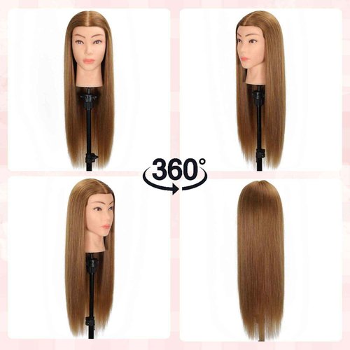 MQHIHI Mannequin Head Human Hair, 80% Real Hair Cosmetology Manikin Head for Practice Braiding Hairstyling Cutting with Free Clamp Holder and Tools (Light Brown)