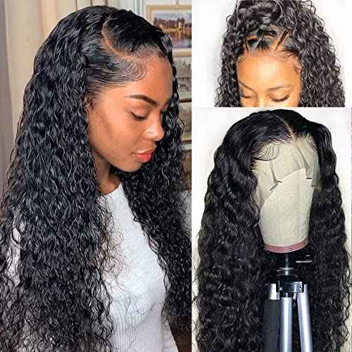 Water Wave 13x6 HD Transparent Lace Front Wigs Human Hair Pre Plucked Deep Wave Glueless Wigs Human Hair 180% Denisty Lace Frontal Wigs Human Hair for Women Natural Black Color 22 Inch