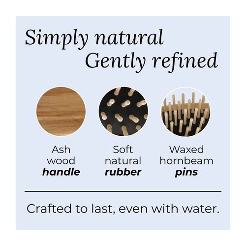 TEK – Rectangular Wooden Hair Brush with Short Rounded Teeth in Natural Ash Wood, Handmade in Italy – Ideal for Styling, Detangling, and Daily Care of Short, Fine, or Delicate Hair – 22 x 4 cm