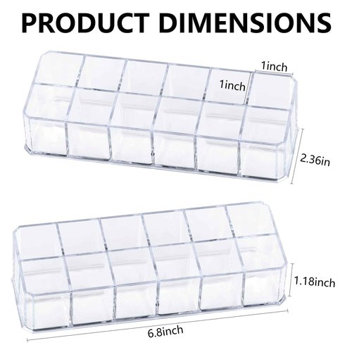 Teqooza 12-Slot Acrylic Lipstick Organizer Case, Transparent Clear Cosmetic Makeup Organizer Display Rack Holder for Lipstick Brushes Bottles Storage, 1 Pack