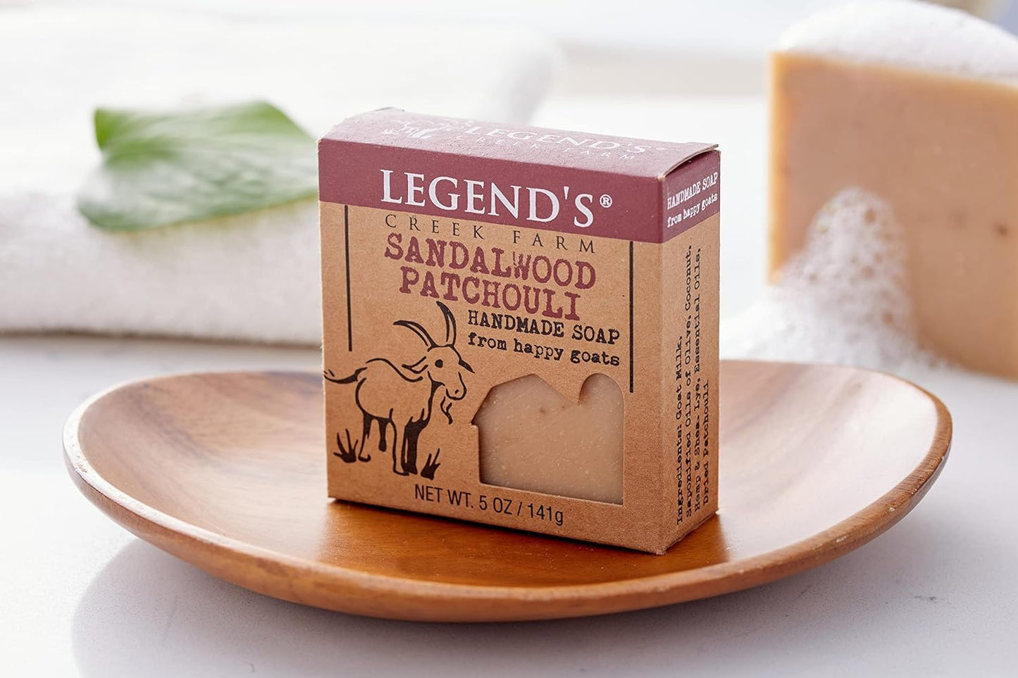 Legend's Creek Farm Goat Milk Soap - Cleansing Moisturizing Soap Bar for Hands and Body - 5 Oz Creamy Lather, Nourishing, Gentle Natural Soap for Sensitive Skin (Sandalwood Patchouli, Pack of 5)