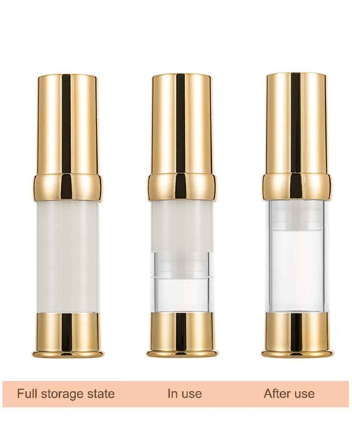 XQNCBY Gold 15ML 0.5 oz Airless pump bottle Toiletries Travel Size containers airport essentials Dispenser with Box Reusable mini lotion plastic travel bottles 4 Packs