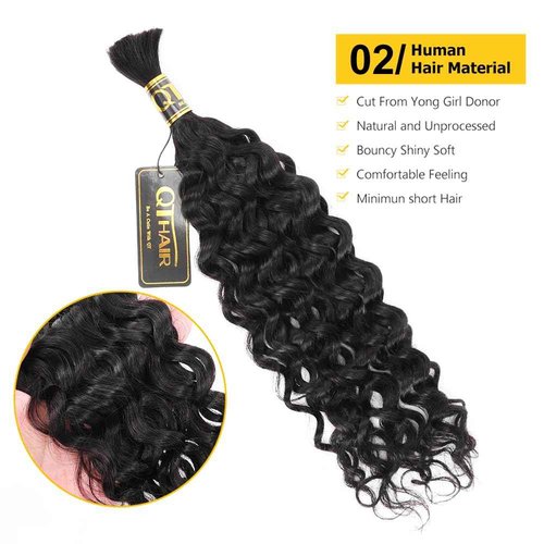 QTHAIR Deep Water Wave Bulk Human Hair For Braiding, 16A, No Weft, 100% Unprocessed Brazilian Water Wave Virgin Hair, one Bundle, Micro Braiding (#1B(Natural Black), 18"-50g, Curly)