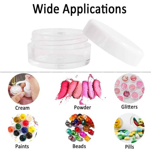 Wopanxye 50pcs 3g Travel Cosmetic Sample Containers for Make-up Eye Shadow Nails Powder Gems Beads Jewelry Cream Lip Gloss Balm, Small 3ml Clear Round Pot Makeup Jars with White Lid, 3g Plastic Jars
