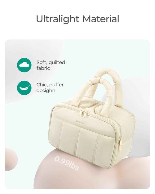 BAGSMART Travel Toiletry Bag, Puffy Large Toiletry Bag for Women, Lightweight Cosmetic Makeup Bag Organizer with Handle for Traveling, Accessories, Essentials, Toiletries (Black)