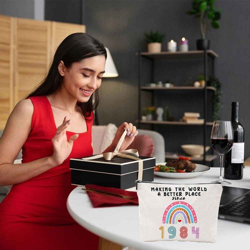 Meliatomia 41th Birthday Gifts for Women with 1984 Makeup Bag and Inspirational Keychain, 41 Year Old Ideas for Mom Sister Teacher Friends & Her