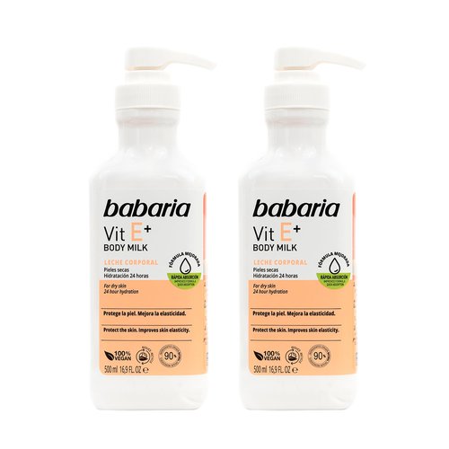 Babaria Vitamin E Body Milk - Moisturizing Body Lotion for Women and Men - Dry Skin Body Cream - Boosts Collagen Production - Light Texture - 2 pc