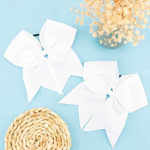 WRNZL Cheer Bows, White Hair Bows, 20 Pcs 8 Inch Bows for Cheerleaders, Girls, Softball, Ponytail Holders, Cheerleading Hair Accessories