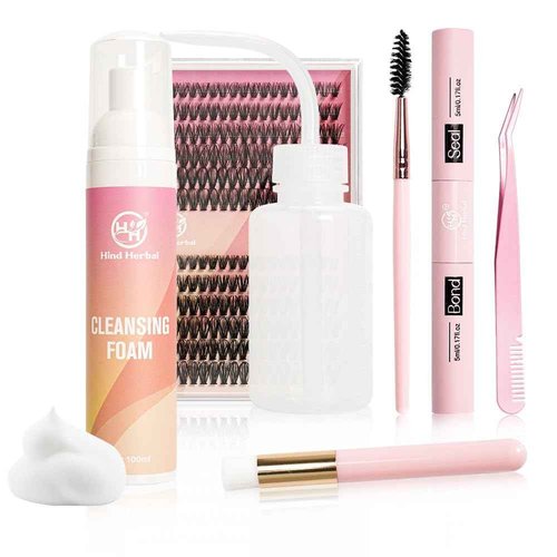 Lash Clusters kit 240 pcs 9 to15 mm DIY 30D/40D eyelash extension kit with Lash Shampoo, Rinse Bottle, Lash Bond, Seal, Lash Tweezers, Soft Cleaning Brush & Spiral Brush