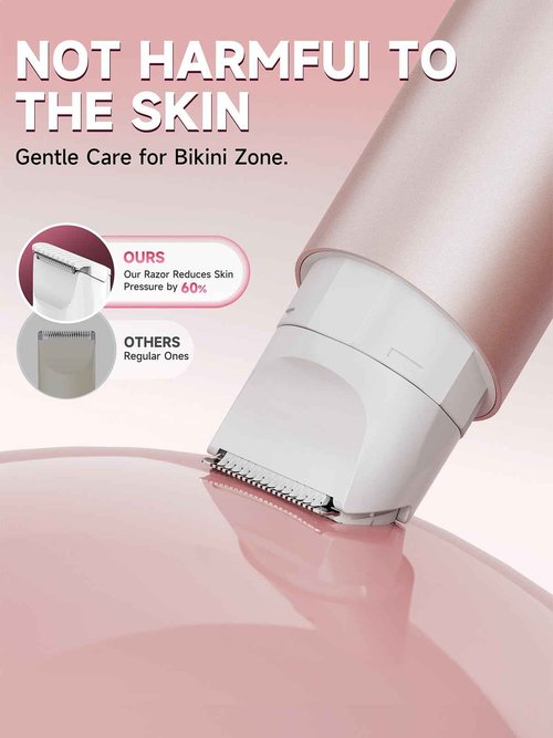 Bikini Trimmer for Women,2 in 1 Electric Razor for Women,Dual Heads Electric Shaver Pubic Hair Trimmer,Hair Remover,IPX7 Waterproof,Smooth Ceramic Blade for Pubic Hair Body Leg Face (Mango Pink)