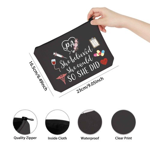 TSOTMO Physician Assistant Gift She Believed She Could So She Did 2023 Nurse Graduation Gift Makeup Bag (BLK-She Believed PA)