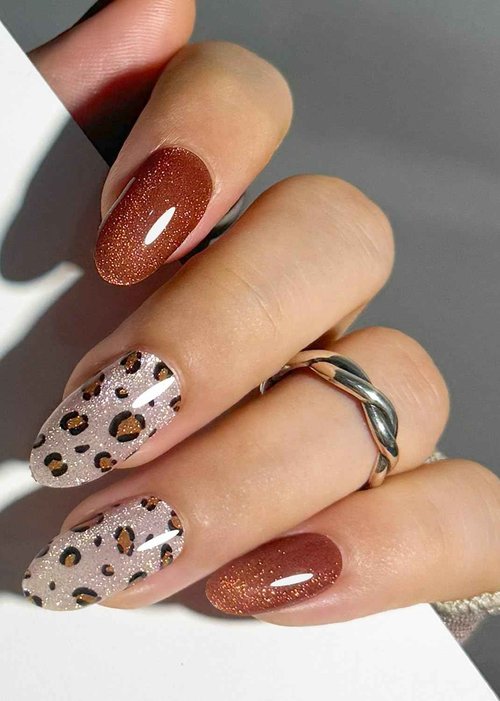 Semi Cured Gel Nail Strips, Leopard Print,Cat Eye 20pcs Adhesive UV Sticker, Wraps for Home Manicure DIY