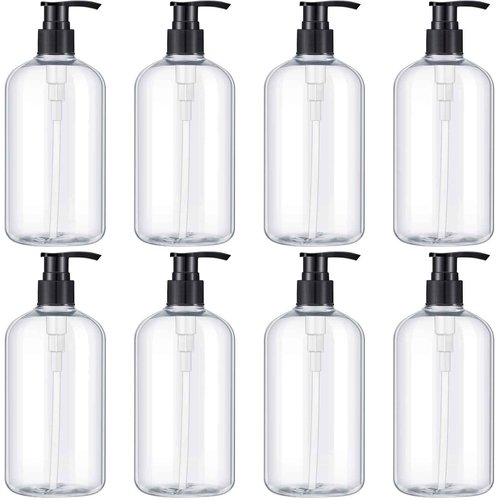 Gandeer 8 Pcs Plastic Pump Bottles Empty Lotion Bottle with Pump Refillable Dish Soap Dispenser Portable Hand Soap Dispenser Shampoo Lotion Container for Oil Liquid Soap(Clear,16 oz)