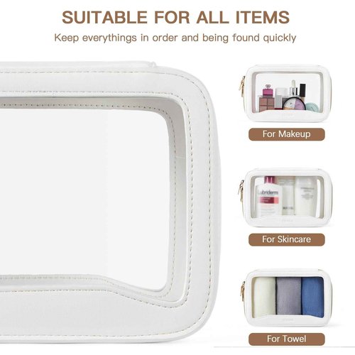 Telena Clear Makeup Bag Travel Toiletry Cosmetic Bag Portable Make Up Organizer for Women Beige