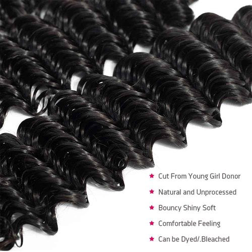 Deep Wave Human Hair Bundles 10 12 14 Inch Deep Curly Bundles Human Hair Double Weft 12A Brazilian Virgin Remy Hair Full and Thick