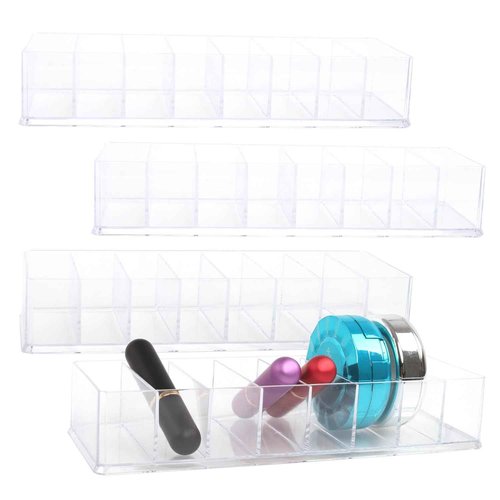 Acrylic Makeup Organizer,4 Pack Makeup Compact Organizer Detachable Makeup Organizer Clear Vanity Drawer Organizer, 8 Spaces Clear Cosmetic Display Case for Bathroom, 10x3.3x1.7 Inches