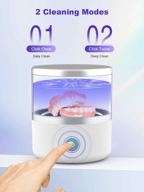 Voraiya Ultrasonic Retainer Cleaner with Transparent Tank, LED Atmosphere Light,45kHz Denture Cleaner Machine for Denture, Ring and Jewelry, Mouth Guard, Aligner, Night Guard, Braces