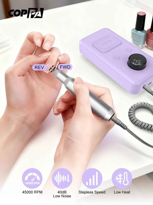 COPPA Portable Nail Drill, NDK106 Electric Nail Drill Professional Kit with 12 Bits 31 Sanding Bands, 45000RPM Rechargeable Nail Drills Machine for Acrylic Nails Gel Polishing Removing, Home & Salon