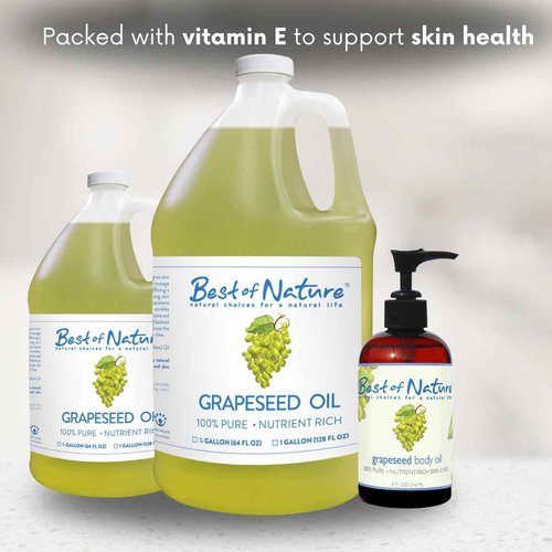 Best of Nature 100% Pure Grapeseed Oil - Unscented, Lightweight, Non-Greasy Moisturizer for Hair, Skin, Face & Aromatherapy, Carrier Oil for Essential Oils, Half Gallon (64 fl oz)
