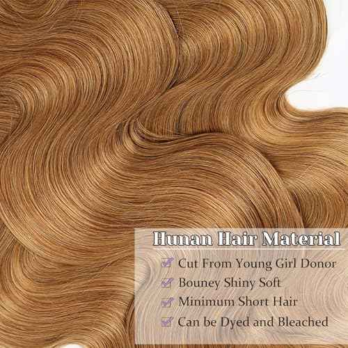 27# Honey Blonde Body Wave Bundles 100% Real Human Hair Bundles 16 18 20 Inch For Quick Weave Double Weft Can Be Dyed and Restyled