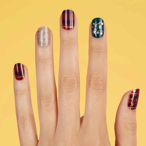 Dashing Diva Glaze Holiday Nail Strips - Victorian Plaid | Works with Any LED Lamp | Long Lasting, Chip Resistant, Semicured Gel Strips | Contains 34 Salon Quality Wraps, 1 Prep Pad, 1 File