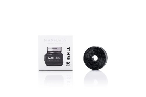 Manfloss Refill - 54 Yard Rolll of Black Dental Floss Tape – Easy, Comfortable, Fun & Effective Flossing. PFAS-Free, Vegan-Friendly, Fresh Mint Flavour & Shred-Resistant. Seriously Good Floss
