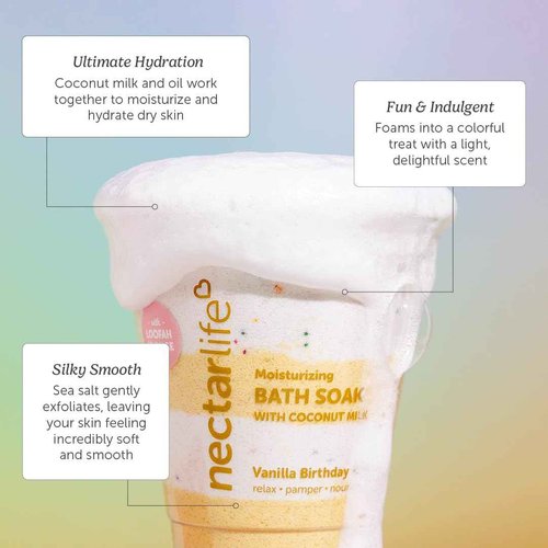 Coconut Milk Bath Soak, Salt Bath, Bubble Bath, Natural Detox Foaming Body Soak, Foot Soak, Vegan Body Skin Care, 9 oz. (Vanilla Sugar)