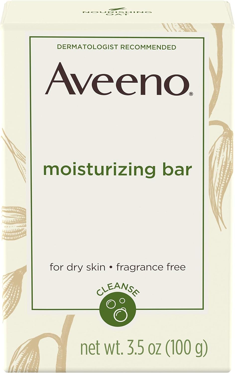 Aveeno Gentle Moisturizing Bar Facial Cleanser with Nourishing Oat for Dry Skin, Fragrance-free, Dye-Free, & Soap-Free, 3.5 oz (Pack of 6)