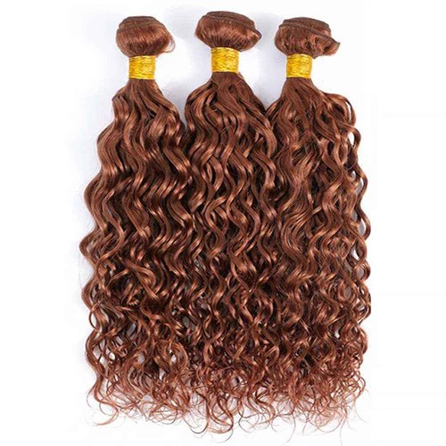 #30 Human Hair Bundles Water Wave 14 16 18 Inch Curly Bundles Human Hair Unprocessed Native Virgin Hair 100/PC 3 Extensions Light Brown Color Deep Wet and Wavy Human Hair Extensions for Women