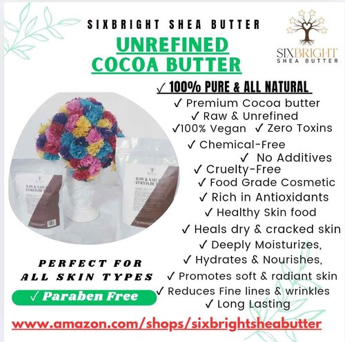 Sixbright Unrefined Cocoa Butter –16 oz | 100% Pure, Food Grade- Natural Moisturizer for Dry Skin, Fades Stretch Marks & Scars ,For Skin, Hair, DIYs. Chocolate Aroma