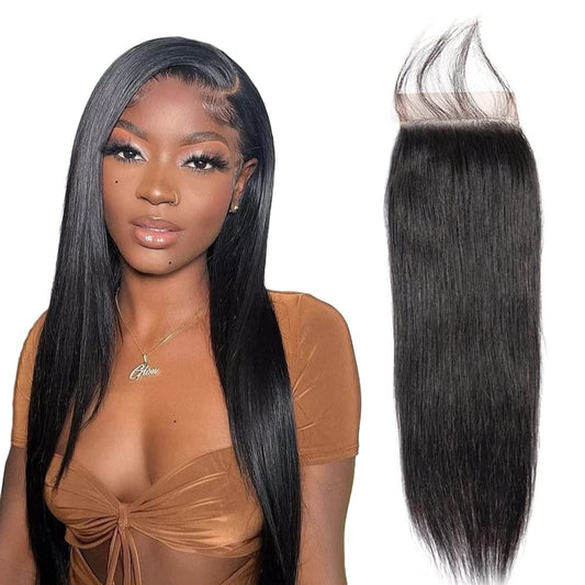 Hd Transparent Straight 4x4 Lace Clsoure Human Hair Pre Plucked With Baby Hair 100% Unprocessed Brazilian Human Virgin Hair Lace Closure For Black Women Free Part Natural Black Color