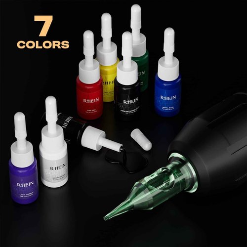 Tattoo Gun Kit Wireless Rotary Tattoo Machine Pen Kit with 1PCS Battery and 20 Pcs Cartridge Needles 7 Colors Ink Complete Tattoo Supplies RN-TK2004-1