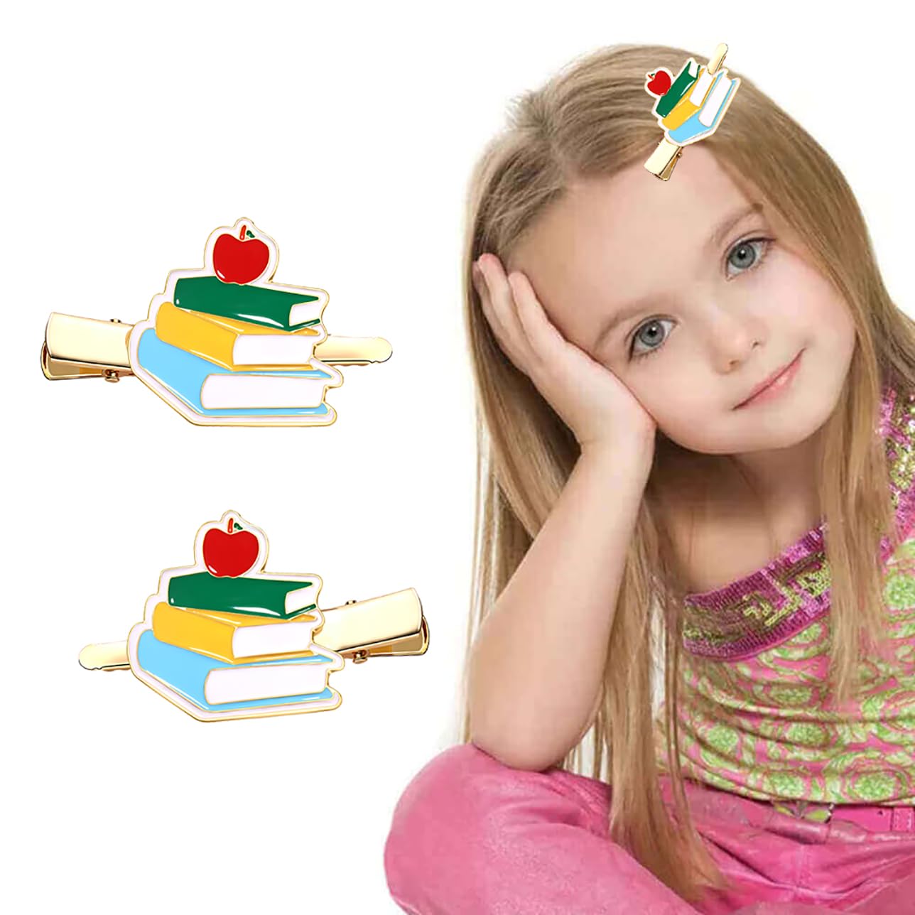 Back to School Hair Clips,Cute Schoolbag Book Hair Clips School Bus Hairpins Back-to-school Gifts Fun Hair Accessories for Teacher Students (Book)