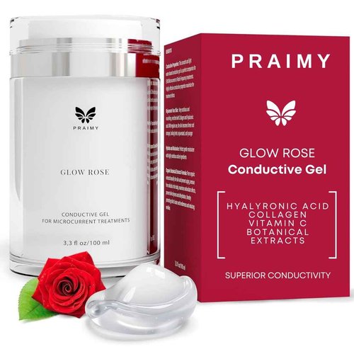 PRAIMY Glow Rose Conductive Gel – Premium Microcurrent, RF & EMS Gel with Hyaluronic Acid, Collagen & Vitamin C – Luxury Skincare Primer for Beauty Devices, 3.3 fl oz Pump
