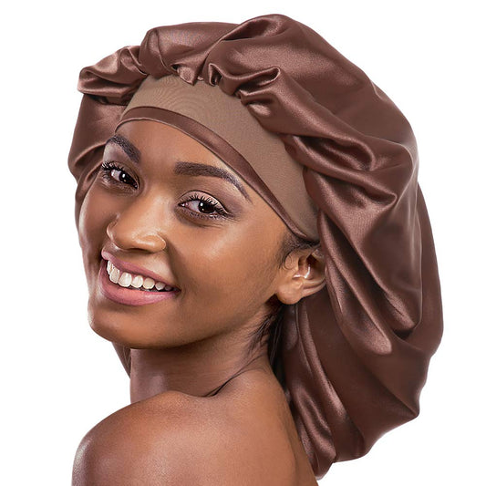 Satin Sleep Caps for Women Curly Hair Night Hat Coffee