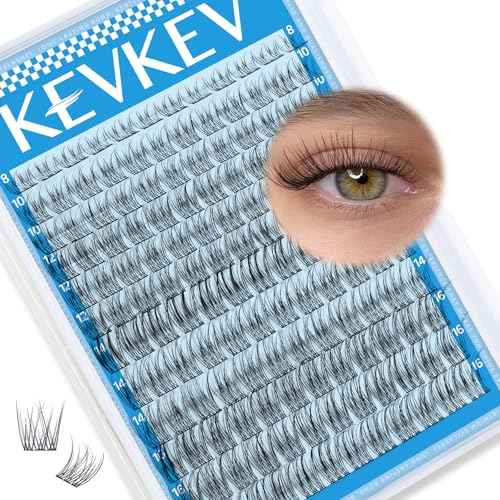 KEVKEV Wispy Lash Clusters Ultra-Thin Band Natural Eyelash Clusters 8-16mm Soft Cluster Eyelash Extensions Mix Length Ultra-Light Natural Look Natural Lash Clusters DIY Lash At Home(Wispy03)