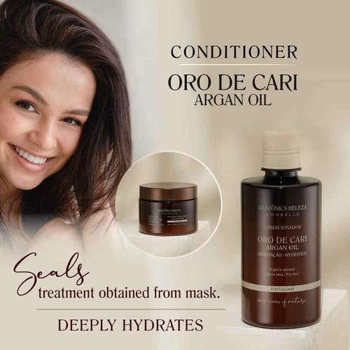 AMAZONICA BELEZA Oro de Cari Shampoo and Conditioner, Intensive Hydration for Dry Hair with Argan Oil and Vitamin E, Professional Line, 10 Oz