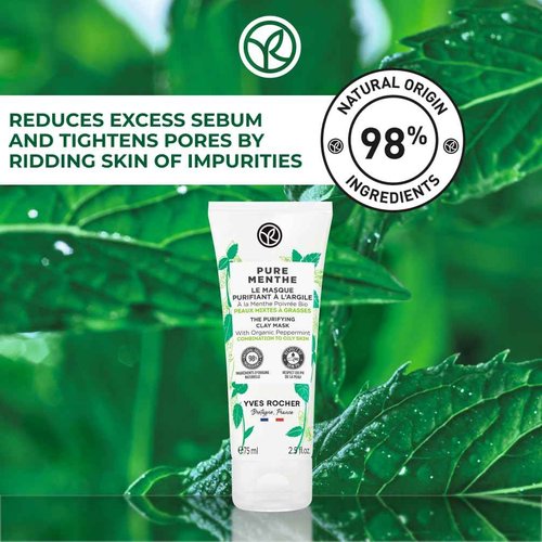 Yves Rocher Pure Menthe Purifying Clay Mask for Oily and Combination Skin, 75 ml./2.5 fl.oz.