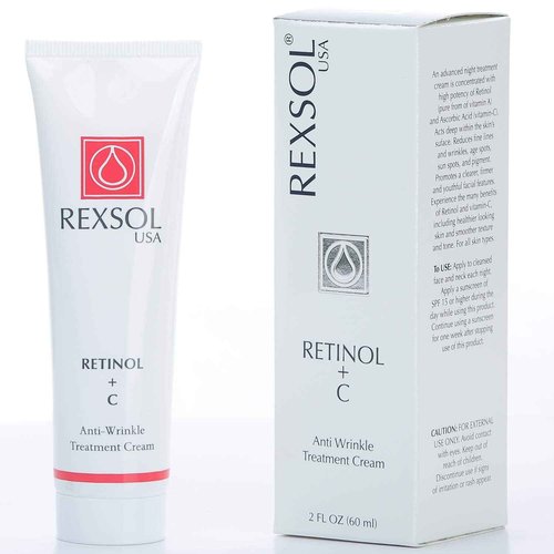 REXSOL Retinol + Vitamin C Anti-Aging Cream | Effective Night Face Care & Dark Spot Remover | Anti-Aging Neck Cream & Wrinkle Cream That Truly Works | Infused with Vitamin E, A - 2 OZ