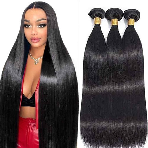 Straight Human Hair Bundles 16 18 20 Inch 1B Color Natural Black Human Hair 12A Unprocessed Native Virgin Hair 100/PC 3 Extensions Wet and Wavy Weave for Women