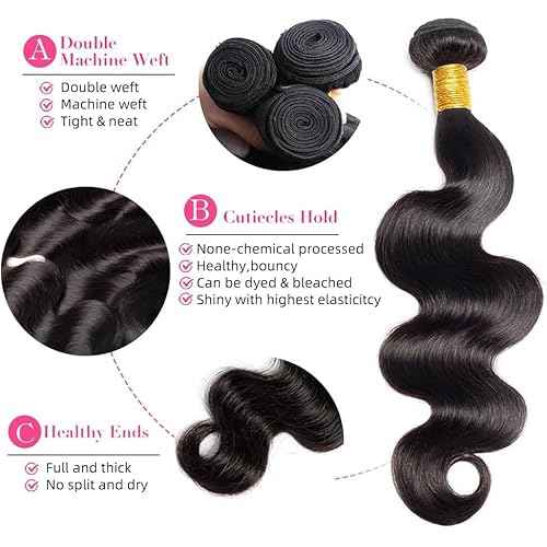 MsSunlight 12A Human Hair Bundles 16 18 20 22 Inch Body Wave Bundles Human Hair 100% Unprocessed Brazilian Virgin Hair 4 Bundles Deals Human Hair Extensions Quick Weave Natural Black
