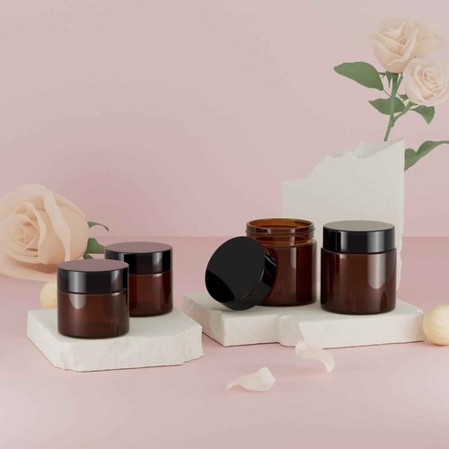 Ytuaebni 50Pcs(25×4oz + 25×2oz)Amber Glass Jars with Glossy Black & White Inner Lid Liners Airtight Small Glass Containers for Spices Candles Ointments DIY Crafts Travel Toiletries (4oz & 2oz Bundle)