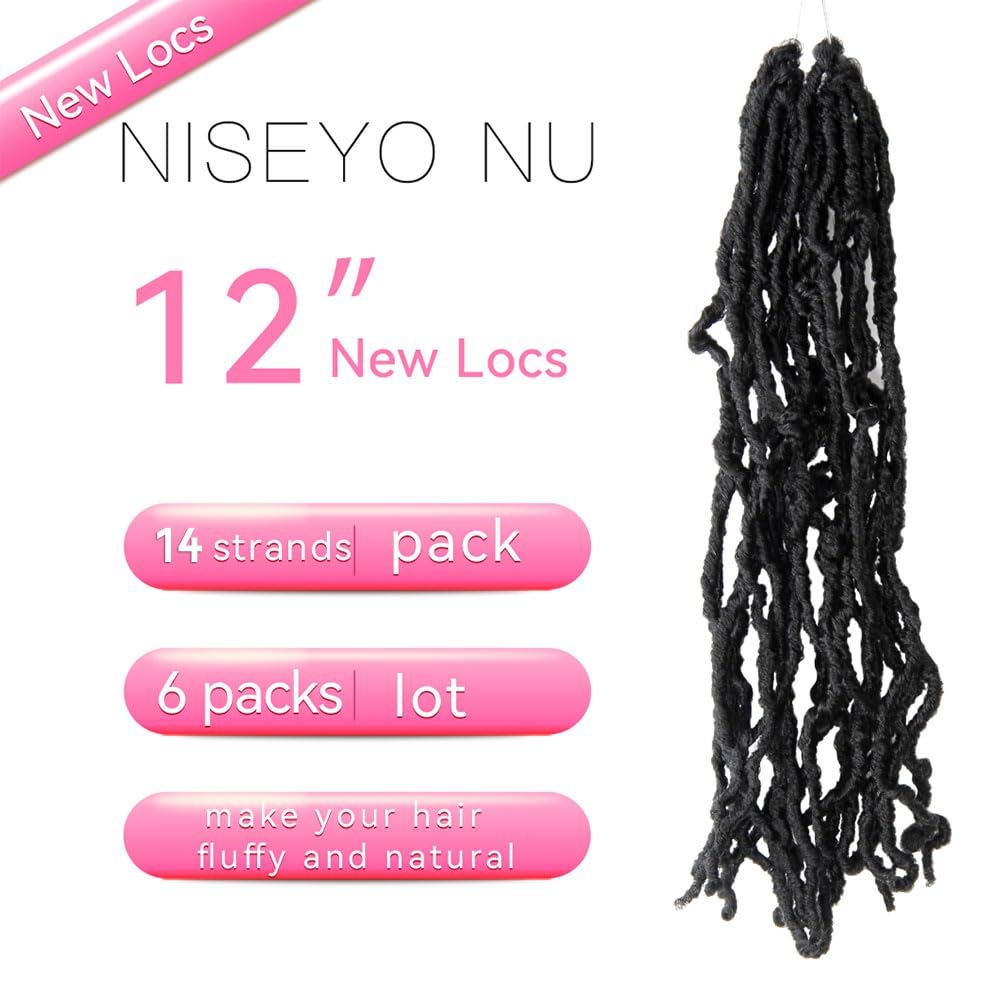 12 Inch Soft Locs Crochet Hair 6 Packs Short Straight Pre-looped New Faux Locs Crochet Hair 6 Packs, 1#(Jet Black)