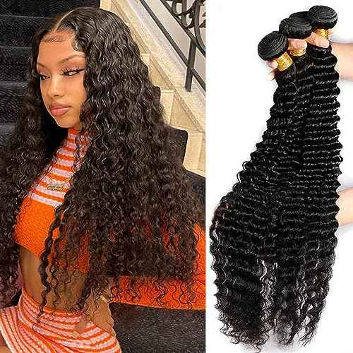 Deep Wave Bundles Human Hair Water Wave 3 Bundles 20 22 24 Inch Wet and Wavy 12A Brazilian Virgin Ocean Wave 100% Unprocessed Curly Weave Human Hair Bundles Natural Color