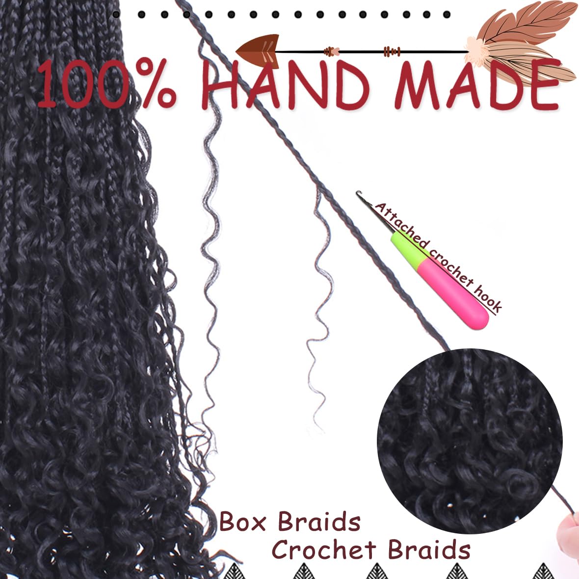 Beverlee 30 Inch Boho Box Braids 8 Packs Goddess Box Braids Bohemian Box Braids Crochet Hair Crochet Box Braids with Curly Ends Pre-looped Synthetic Long Crochet Hair for Black Women